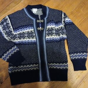 Vintage Willi Smith Shetland Wool Sweater Fair Isles 2 Silver Closures Size M